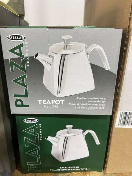 STELLAR PLAZA MODERN SQUARE DESIGN MIRROR FINISHED STAINLESS STEEL TEAPOT 0.6L