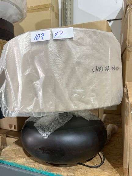 OBLONG SHAPED LAMP 03040102 HANDMADE BY DÉCOR VIVANT WITH SOLID WOOD BASE AND FABRIC SHADE APROX 16"DIA x 15"H