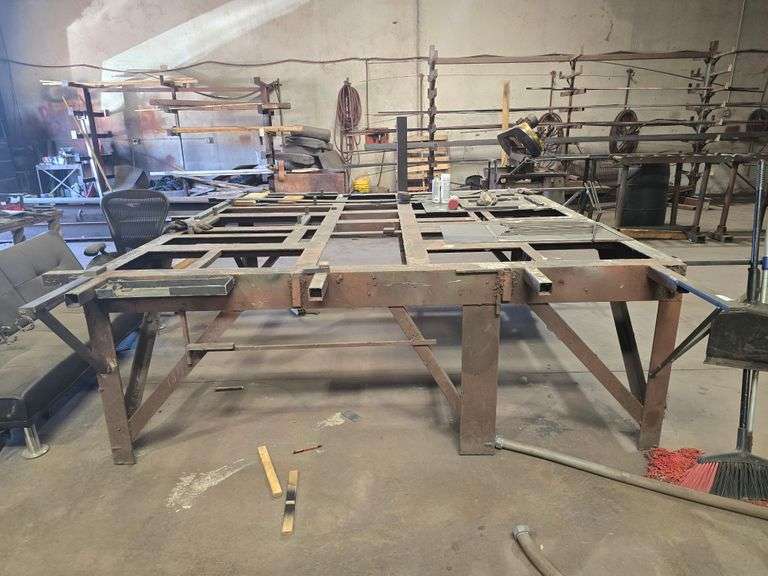 SOLID METAL CUSTOM MADE HEAVY DUTY WORK BENCH TOTAL DIM. APROX 9'7 x 10'5" x 34" **EXTREMELY Heavy**