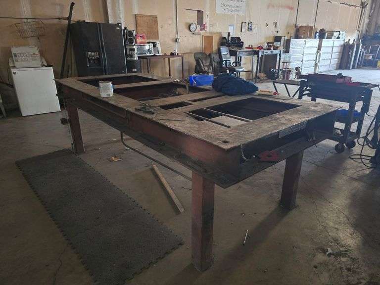 SOLID METAL CUSTOM FABRICATED METAL WORKING BENCH APROX 4'W x 9'8"L x 37" **extremely heavy