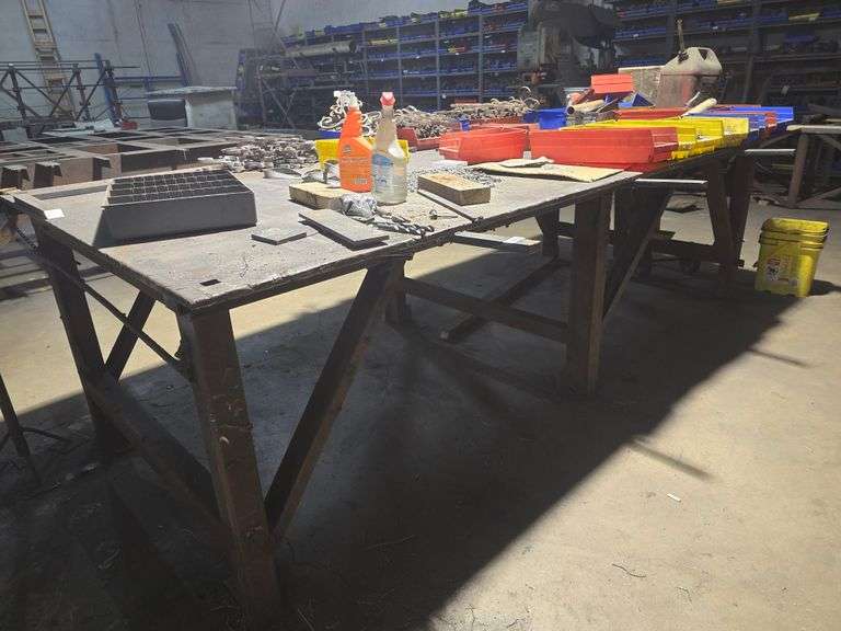 CUSTOM MADE SOLID METAL IRON WORKING TABLE APROX 96" x 124" x 35" **EXTREMELY HEAVY