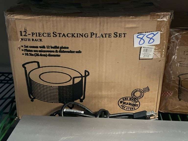 WORLD MARKETS 12PCS STACKING PLATE SET WHITE 10.5" WITH RACK 24037677