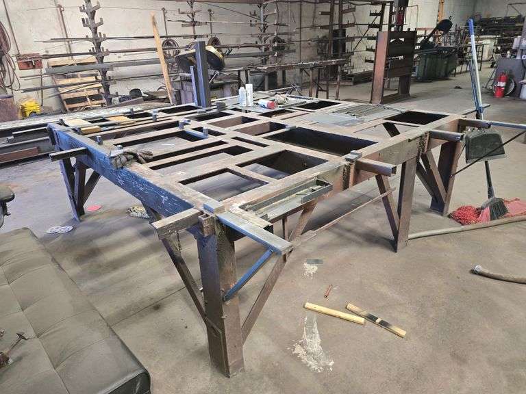 SOLID METAL CUSTOM MADE HEAVY DUTY WORK BENCH TOTAL DIM. APROX 9'7 x 10'5" x 34" **EXTREMELY Heavy**