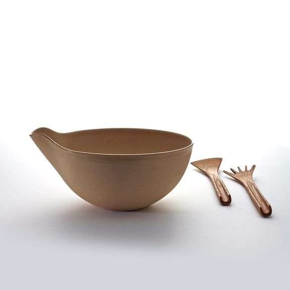 LEGNOART VERDE RICE HUSKS SALAD BOWL COMPLETE WITH THERMO ASHWOOD SALAD SERVERS