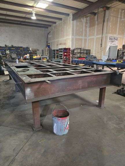 SOLID METAL CUSTOM MADE HEAVY DUTY WORK BENCH TOTAL DIM. APROX 16'3" x 7'5" x 36" **EXTREMELY Heavy**