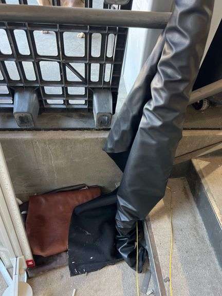 BLACK NICE FAUX LEATHER APROX 4'W WITH BROWN LEATHER PCS INCLD.