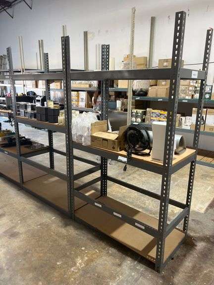 TEARDROP METAL SHELVING UNIT 4-TIER WITH PRESSED WOOD SHELVING APROX 4'L x 2'W x 7'H *2 pressed wood shelves per unit **Pickup after 2pm!!**