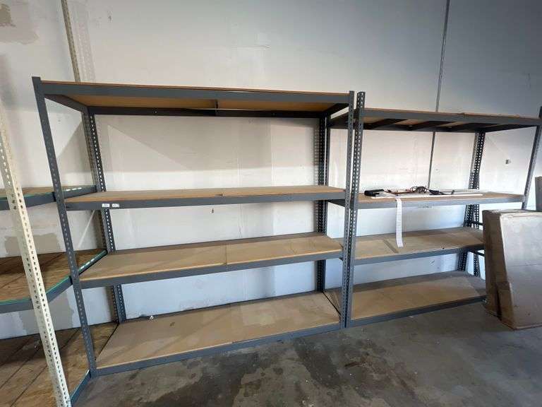 U-LINE TEARDROP METAL SHELVING UNIT 4-TIER WITH PRESSED WOOD SHELVING APROX 8'L x 2'W x 8'H