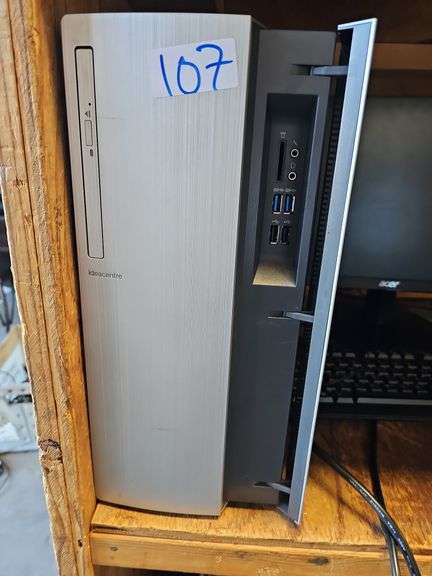 LENOVO IDEACENTRE COMPUTER WITH POWER CABLE AND ACER MONITOR POWERS ON WITH POWER CABLE, HDMI, USB MOUSE AND KEYBOARD INCLD.