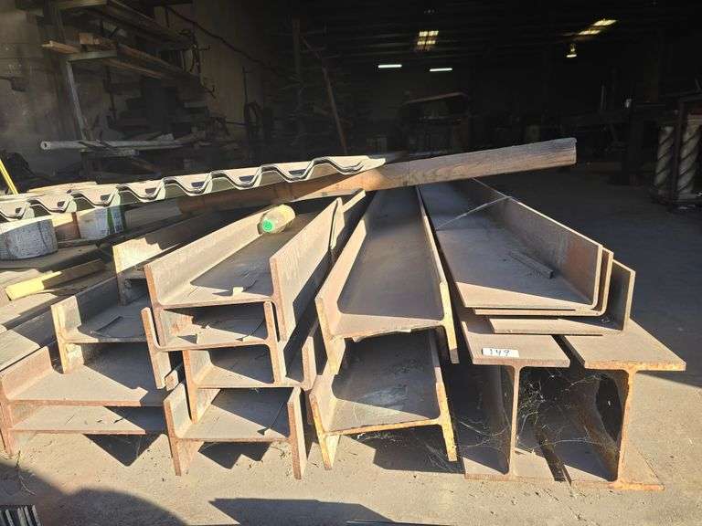 25' SOLID STEEL I-BEAMS (11) 8" x 5-1/4" & (2) 12.5" x 4" ; AND (8) SOLID STEEL ANGLE L-BEAMS 10'L x 8"W **Sold per Piece**