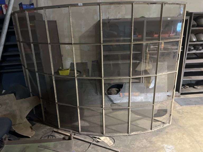 VINTAGE WINDOW PANE IN CONCAVED SHAPE APROX 115" x 77.5"