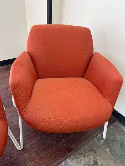 HAWORTH ORANGE FABRIC WIDE STATIONARY CHAIRS APROX 29"x22"x32"