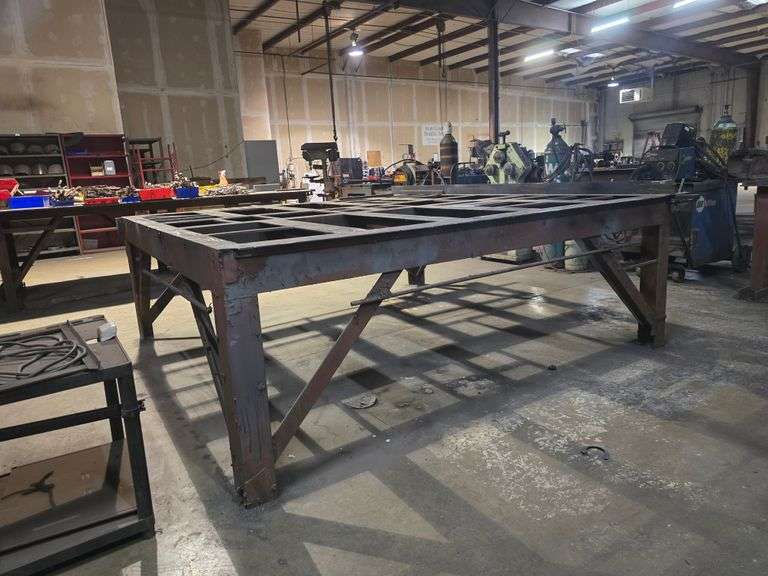 CUSTOM MADE SOLID METAL IRON WORKING TABLE APROX 104" x 103" x 34" **EXTREMELY HEAVY