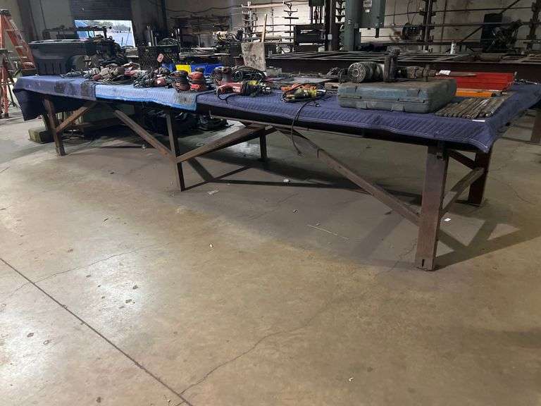 CUSTOM MADE SOLID METAL IRON WORKING TABLE APROX 16.5' x 60" x 35" **Extremely heavy PICKUP AFTER 2pm**