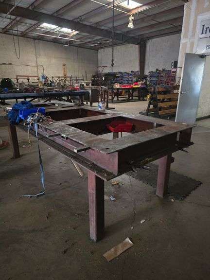 SOLID METAL CUSTOM FABRICATED METAL WORKING BENCH APROX 4'W x 9'8"L x 37" **extremely heavy