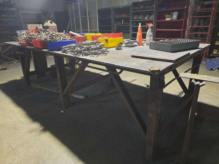 CUSTOM MADE SOLID METAL IRON WORKING TABLE APROX 96" x 124" x 35" **EXTREMELY HEAVY