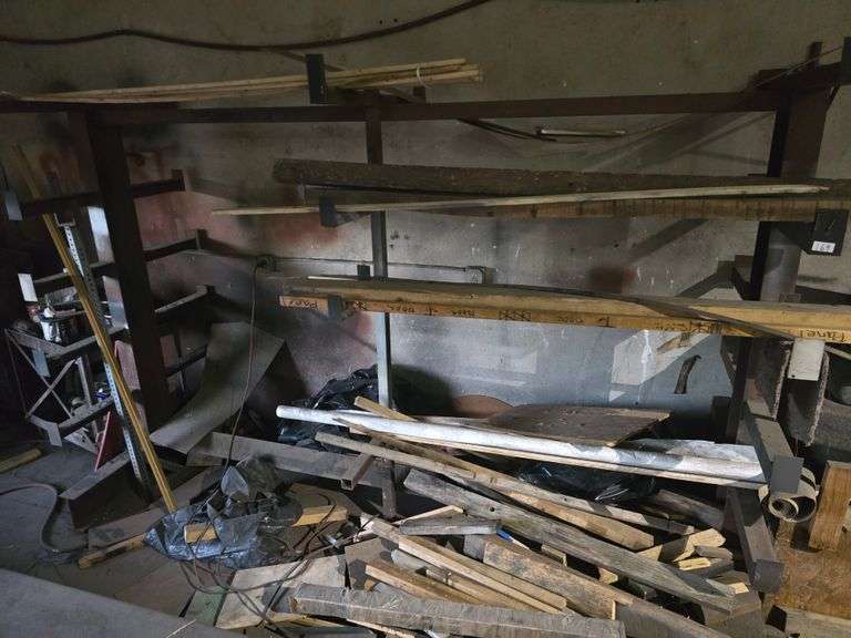 SOLID METAL MATERIAL STAND 6-TIER APROX 10'3" x 40.5" x 84" WITH WOOD PCS INCLD.