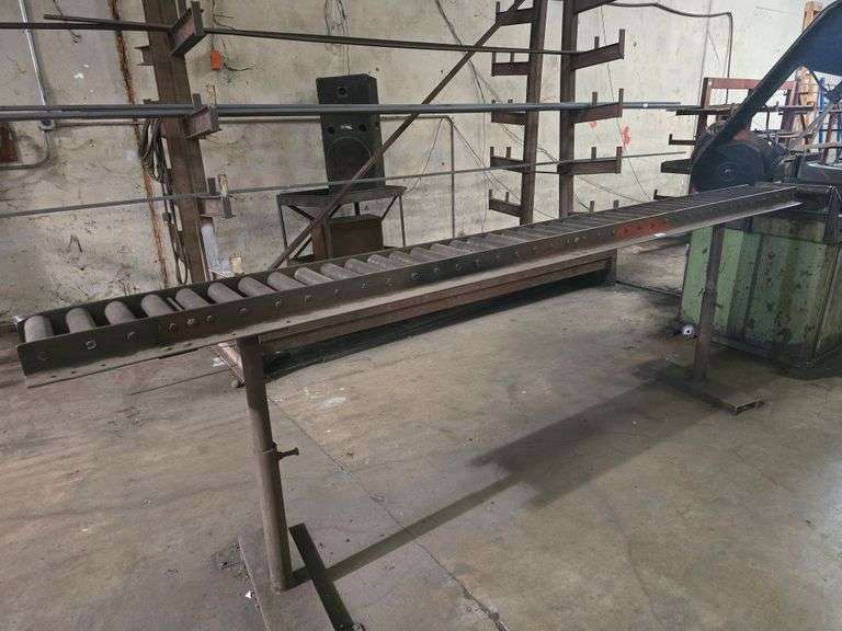 SOLID METAL CONVEYOR APROX 10' x 9"W ROLLERS (1FT TOTAL W) x 38" **Bolted in floor