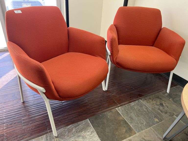 HAWORTH ORANGE FABRIC WIDE STATIONARY CHAIRS APROX 29"x22"x32"