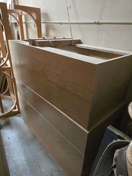 SOLID WOOD PROJECT APPEARS TO BE BED HEADREST APROX 59"x60" AND (5) BASE PCS EACH APROX 51" x 2' x 9"