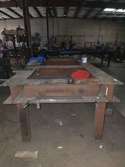 SOLID METAL CUSTOM FABRICATED METAL WORKING BENCH APROX 4'W x 9'8"L x 37" **extremely heavy