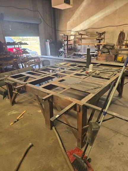 SOLID METAL CUSTOM MADE HEAVY DUTY WORK BENCH TOTAL DIM. APROX 9'7 x 10'5" x 34" **EXTREMELY Heavy**