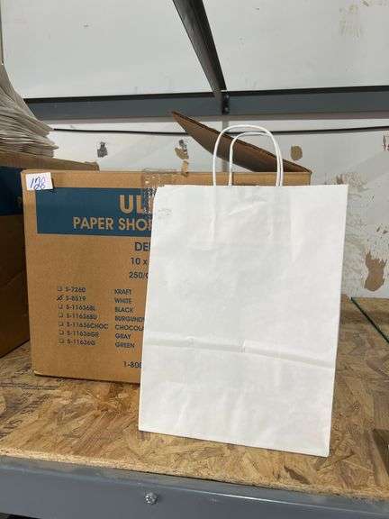 ULINE PAPER SHOPPING BAGS DEBBIE 10" x 5" x 13" S-8519 WHITE