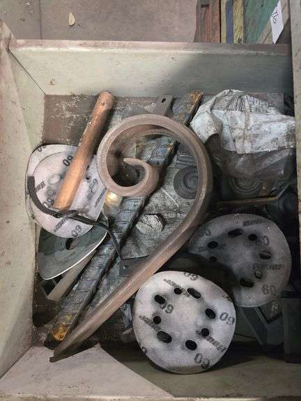 METAL WAREHOUSE TOOL ORGANIZER WITH 8-DRAWERS AND SOLID WOOD TOP APROX 3'x22"x3' COMPLETELY FULL OF METAL FABRICATION HARDWARE & TOOLS