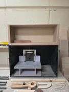 WOODEN CABINETS INCLUDING BLACK APROX 40"x22"x8" ; AND NATURAL WOOD APROX 39"x12"x16"