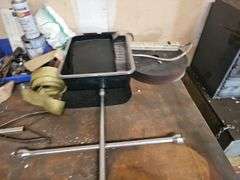 SOLID WOODEN TALL WORK BENCH APROX 4.5'x3'x3.5' WITH CONTENTS INCLD.