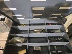 4-DRAWER METAL SMALL PARTS ORGANIZER FULL OF SUPPLIES APROX 20"x16"x15"