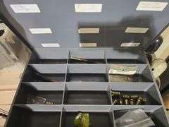 4-DRAWER METAL SMALL PARTS ORGANIZER FULL OF SUPPLIES APROX 20"x16"x15"