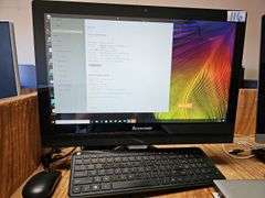 LENOVO F0B5 21.5" LED ALL IN ONE TOUCH SCREEN MONITOR WITH AMD A6 POWERS ON WITH USB MOUSE, KEYBOARD, AND POWER CABLE ALL INCLUDED