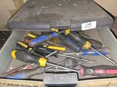 7-DRAWER PLASTIC ORGANIZER FULL OF TOOLS AND HARDWARE APROX 15"x11"x25"