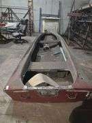 VINTAGE FIBERGLASS JOHN BOAT APROX 13'5" x 48"W x 21"D WITH HANDLES AND TROLLING MOTOR MOUNT