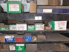 METAL 9-TIER CABINET APROX 38"x1'x3' & METAL TABLE APROX 38"x14"x30"; WITH WIDE VARIETY OF FASTENERS INCLUDED