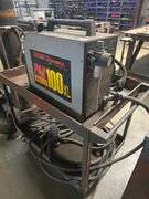 THERMADYNE THERMAL DYNAMICS PAK MASTER 100XL PLASMA CUTTING SYSTEM WITH PCH-80 TORCH & EXTREMELY LONG POWER CABLE ; ON SOLID METAL ROLLING CART APROX 40"x24"x33"