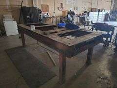 SOLID METAL CUSTOM FABRICATED METAL WORKING BENCH APROX 4'W x 9'8"L x 37" **extremely heavy