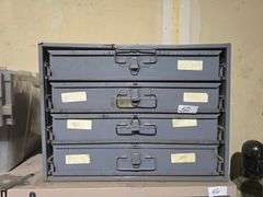 4-DRAWER METAL SMALL PARTS ORGANIZER FULL OF SUPPLIES APROX 20"x16"x15"