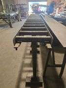 SOLID METAL INDUSTRIAL CONVEYOR 2PCS EACH APROX 13"x4'x39" AND STAND APROX 10' x 10" x 38"