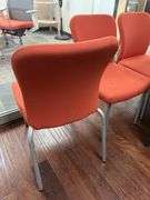 HAWORTH LOOK SIDE CHAIR STACKABLE, UPHOLSTERED WITH GREY METAL LEGS APROX 19"x20"x34"