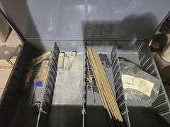 4-DRAWER METAL SMALL PARTS ORGANIZER FULL OF SUPPLIES APROX 20"x16"x15"