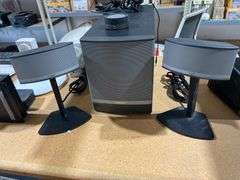 BOSE COMPANION 5 MULTIMEDIA SPEAKER SYSTEM WITH POWER CABLE, SOUND CONTROLLER, AND SET OF SPEAKER STANDS