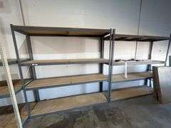 U-LINE TEARDROP METAL SHELVING UNIT 4-TIER WITH PRESSED WOOD SHELVING APROX 8'L x 2'W x 8'H