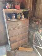 LOT INCLUDES 5-SHELF FILE CABINET, SOLID METAL ROLLING CART , CONTENTS INCLD.