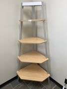 4-TIER WOOD AND METAL CORNER SHELVING UNIT APROX TOTAL DIM. 33"L x 2'W x 6'H