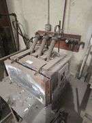 THREE BURNER GAS FORGE APROX 16"x14"x14" ON ROLLING CART APROX 3'x33"x4' WITH GAS HOSES & SPLIT-OFF INCLD.