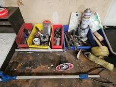 SOLID WOODEN TALL WORK BENCH APROX 4.5'x3'x3.5' WITH CONTENTS INCLD.