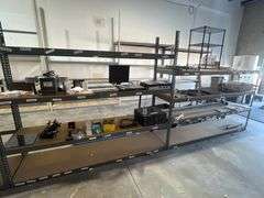 TEARDROP METAL SHELVING UNIT 4-TIER WITH PRESSED WOOD SHELVING APROX 8'L x 2'W x 7'H *Pickup after 2pm!!