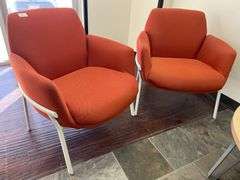 HAWORTH ORANGE FABRIC WIDE STATIONARY CHAIRS APROX 29"x22"x32"